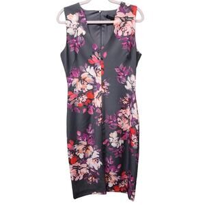 NEW Black Halo Harbor Mist Gray Floral Sleeveless Lined Dress, Women's Size 10